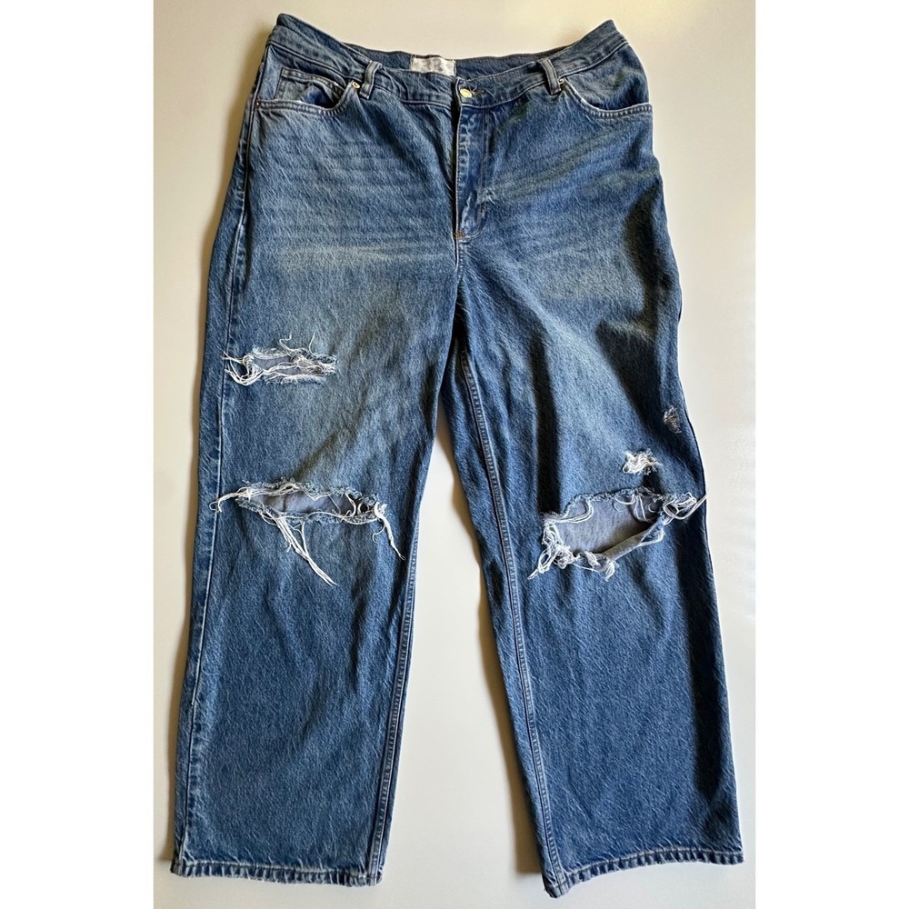 We the Free CRVY Thirty-Three Distressed Wide Leg Jeans Blue Denim Size 33 US